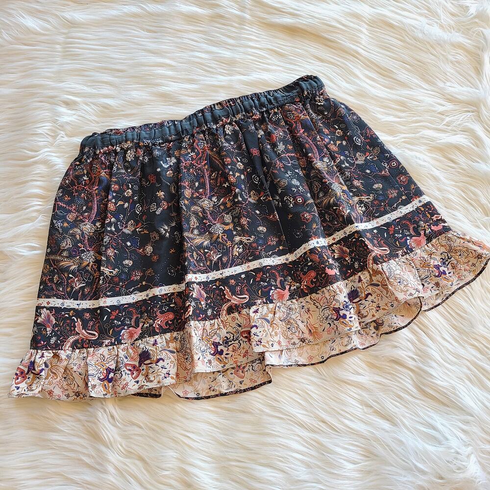 Ulla Johnson Skirt Floral Mini Cottagecore Summer Bird Silk Navy 6 Boho Preppy - Picture 4 of 5